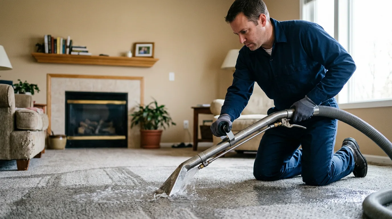 Water damage restoration technician working near Tate, GA